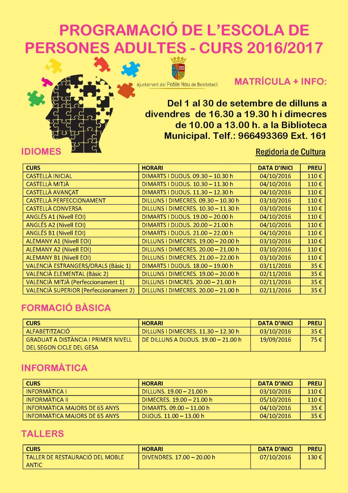 Cursos para personas adultas en Benitatxell-curso 2016-2017